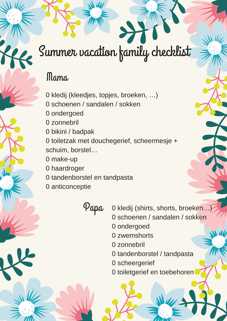 checklist vakantie met kinderen : free printable & fairytales